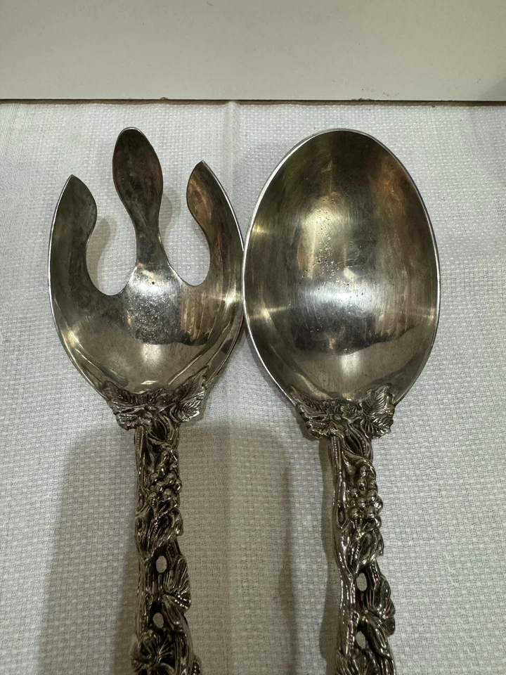Godinger Vintage Plateado Floral Cuchara para Servir Tenedor Utensilios 2 Piezas Foto 3 de 4
