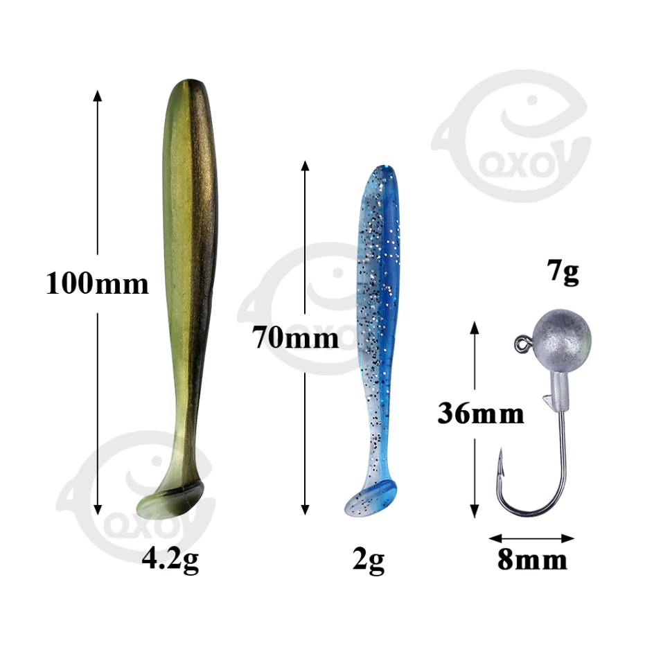 Kunstköder Gummifische Angel Set 50 tlg. Hecht Barsch Zander mit Jigköpfe in Box - Bild 3 von 4