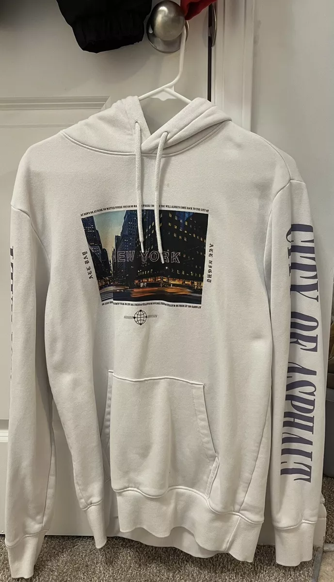 Men s Vintage Graphic H M Divided New York White Double Sided Hoodie Size Small