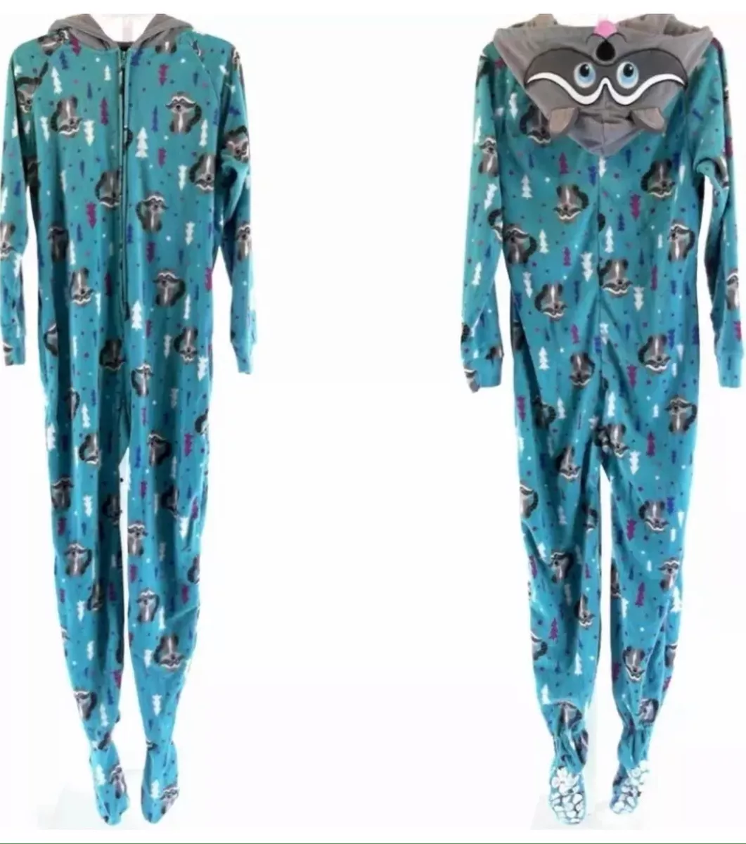 Joe Boxer Raccoon Hooded Footed Pajamas Costume Sleep NWT L LAST ONE