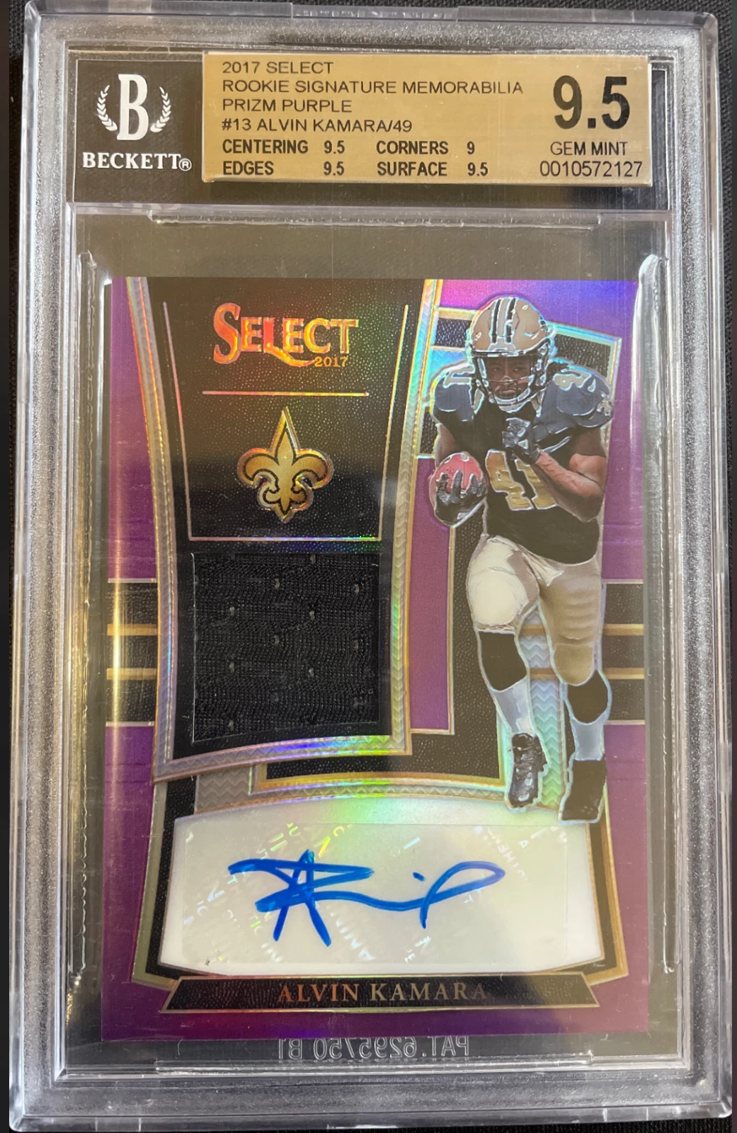 Alvin Kamara Panini Select Rookie Signature Memorabilia Prizm #RMAK Purple