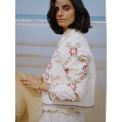 Christian Lacroix Cream Quilted Jacket with Floral Embroidery | eBay