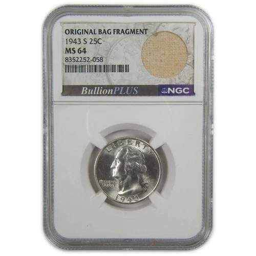 1943 S Washington Quarter MS 64 NGC Silver Bag Fragment SKU:I20618