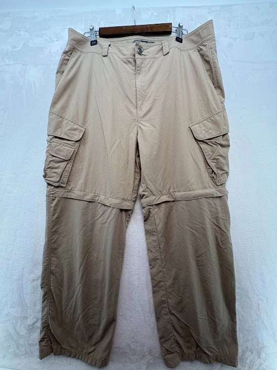 Under Armour Convertible Pants Men's 36 x 32 RipStop Hiking, Outdoors Khaki Tan