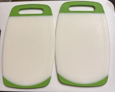 2 Small Plastic Chopping Board With Handle Dishwasher Safe, White Green 10 x6 