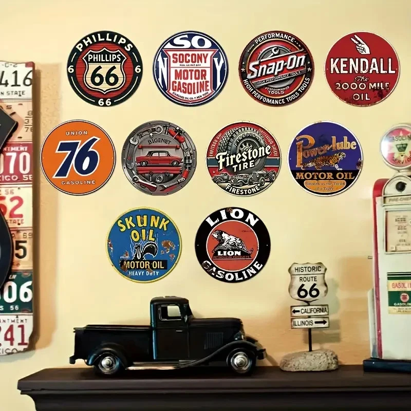 Lote de 10 letreros metálicos estilo gasolina motor aceite vintage para bomba de gas Foto 4 de 4