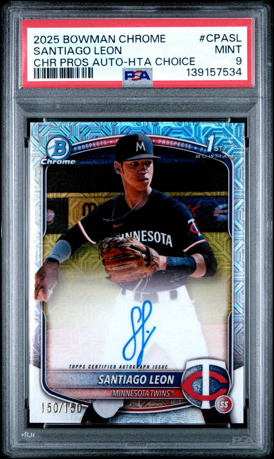 2025 Bowman Chrome Santiago Leon HTA Choice Mojo Refractor Auto /150 PSA 9