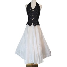 Dave Johnny vintage 80 Sequin Halter Gown White Skirt Formal Evening Dress