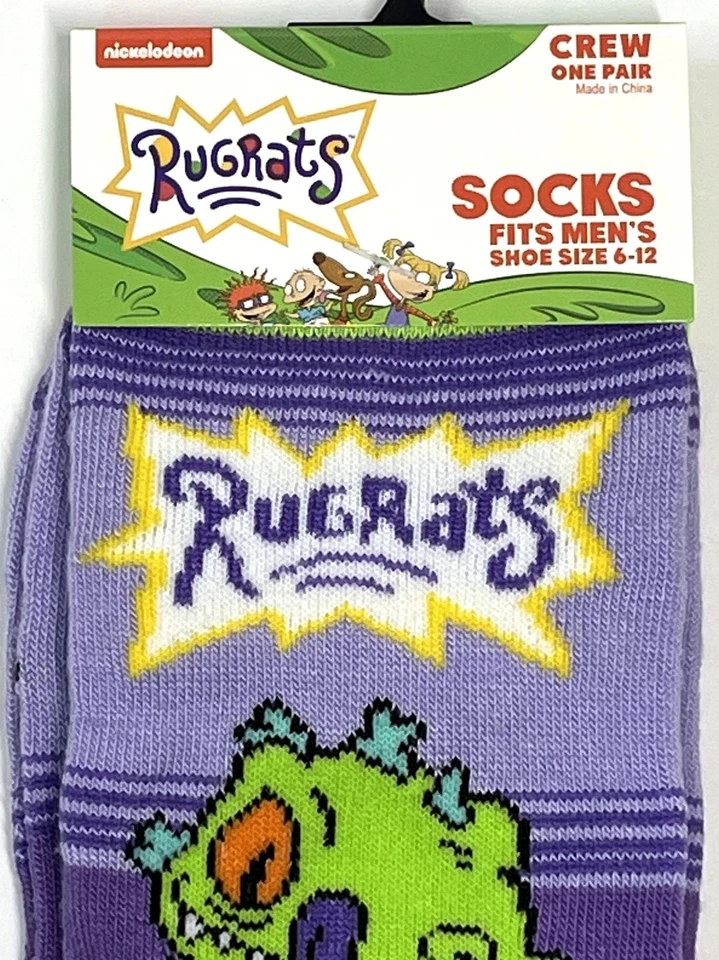 Rugrats Nickelodeon Socks Mens Crew Size 6-12 Reptar Purple Green Novelty Gift - Image 3 of 3