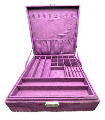 Purple Two-Layer Lint Jewelry Box Organizer Display Storage Case No Lock