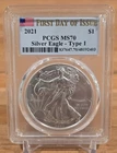 2021 Silver Eagle Type 1 PCGS MS70 First Day Of Issue