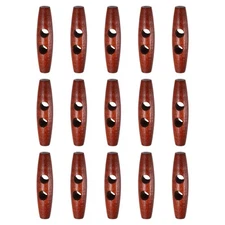 15pcs Wooden Toggle Buttons 50mm Double Hole Olive Sewing Button, Red Coffee