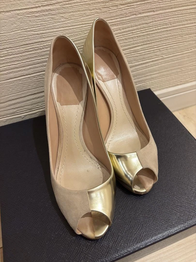 Escarpins Christian Dior talon daim/cuir beige/or EU37,5/US7,5 65365c