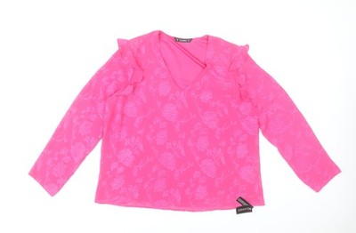 Dunnes Stores Damen Bluse rosa Blumen Rüschen V-Ausschnitt Langarm M