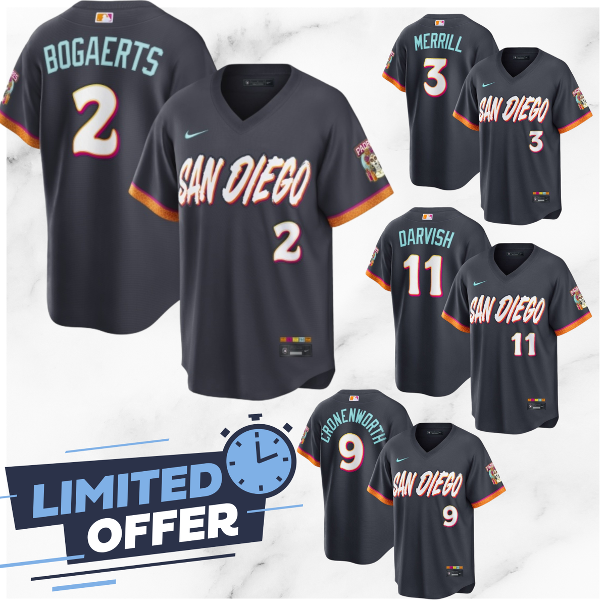 Men's Padres Jackson Merrill #3 #2 #9 #11 City Connect 2026 Jersey