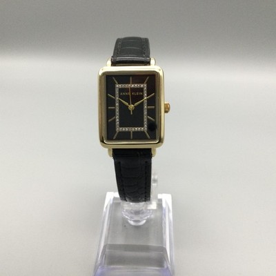 Anne Klein Womens Watch 24mm Black Dial Crystal Black Strap AK