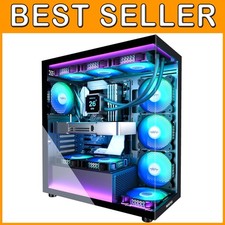 Type-C Mid Tower Gaming Case with 7 PWM ARGB Fans, Black