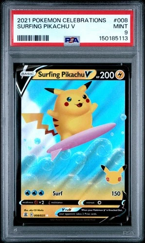 2021 POKEMON CELEBRATIONS #008 SURFING PIKACHU V PSA 9