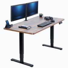 VIVO Electric 60" x 24" Stand Up Desk, Vintage Brown Table Top, Black Frame