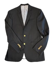 Jos A Bank 1905 Mens 37R Slim Fit Wool Blazer Navy Blue Gold Crest Buttons