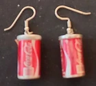 Vintage Pair Miniature Coca Cola Coke Aluminum Can Pierced Dangle Earrings - NOS