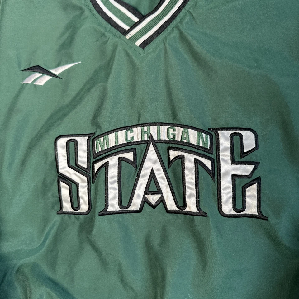 Chaqueta cortavientos suéter verde Reebok vintage Michigan State años 90 talla: M Foto 4 de 4