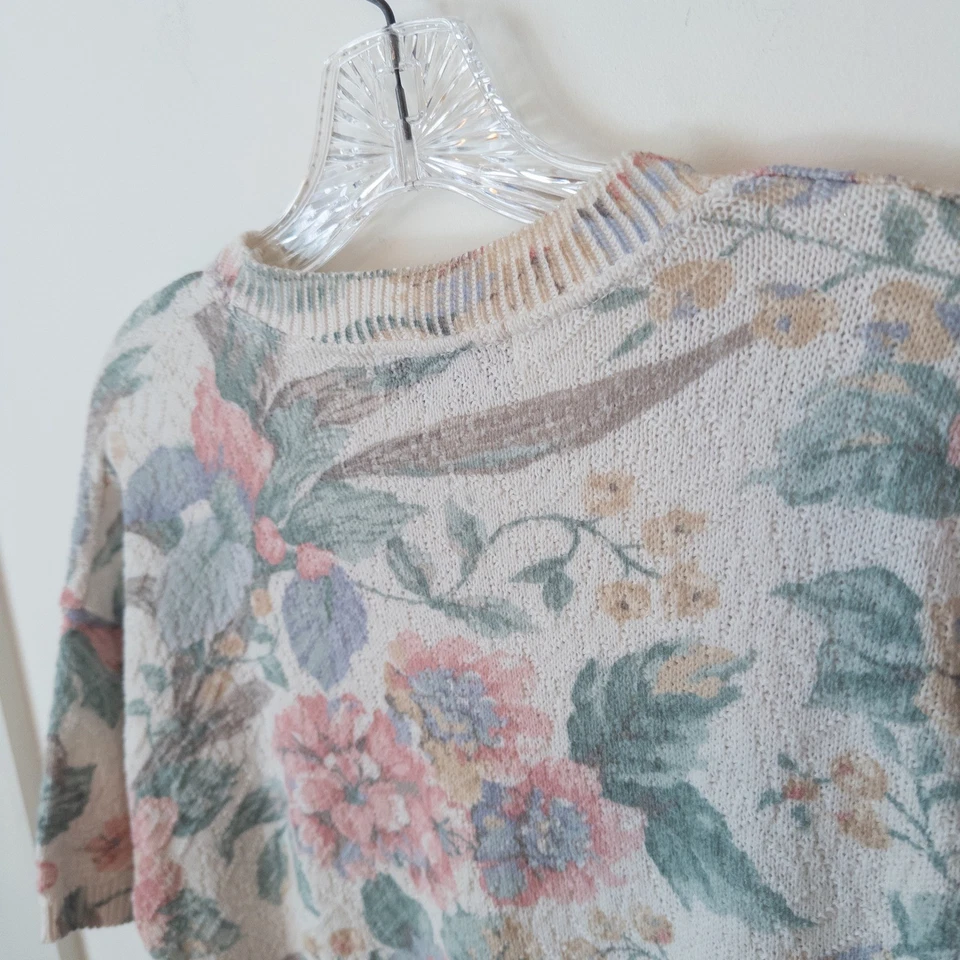 Vintage Floral Sweater Top Sz M Cottage Grannycore Pastel Garden USA Retro 90s - Image 2 of 4