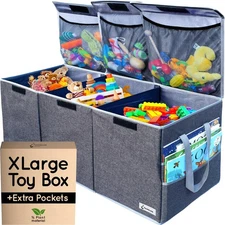 Extra Large Toy Box - Big Sturdy Collapsible Chest - Toy Storage Organizer wi...