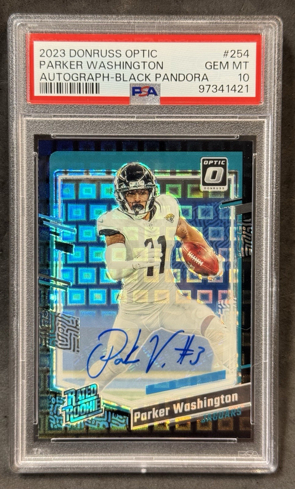 2023 Donruss Optic PARKER WASHINGTON Black Pandora Auto Rookie 16/25 PSA 10