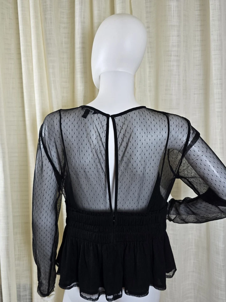 Top Express Negro Malla Transparente Manga Larga Talla MEDIANA Foto 3 de 4