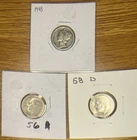 Lot of 3 90% Silver Dimes (1) 1956 (1) 1958D (1) 1943 Junk Silver.