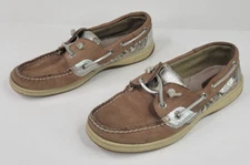 Sperry Top Sider Boat Shoes Womens 6.5 M Bluefish Leopard Sequin Leather 9174624