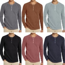 Men's Stretchable Cotton-Blend Henley T-shirt Comfort Long sleeve Shirt New