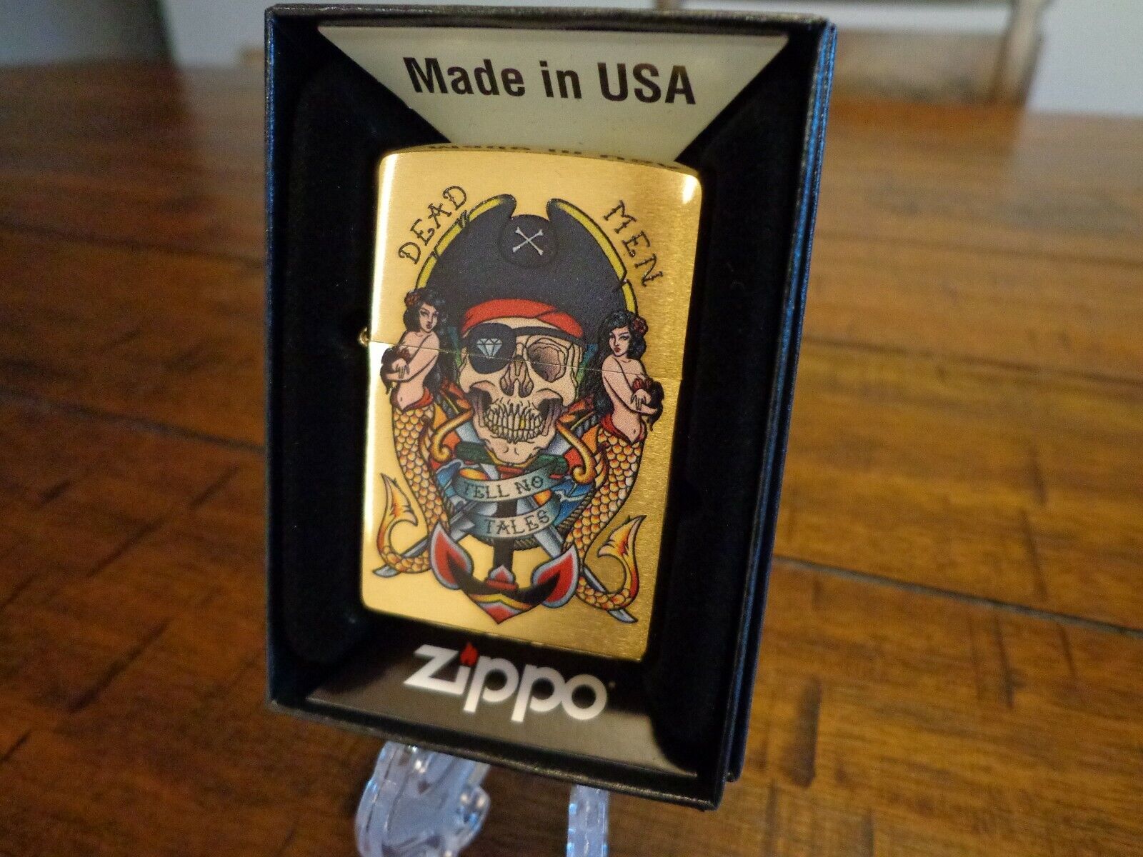 PIRATE MERMAIDS DEAD MEN TELL NO TALES SKULL BRASS ZIPPO LIGHTER MINT IN BOX. Available Now for 31.95