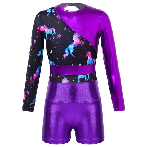 Girl Leopard Print Leotard with Shiny Boyshort Set Gymnastics Work Out Tracksuit - Picture 3 of 26