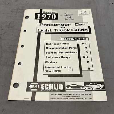 NAPA/ECHLIN SUPPLEMENT 1970 PASSENGER CAR AND LIGHT TRUCK GUIDE
