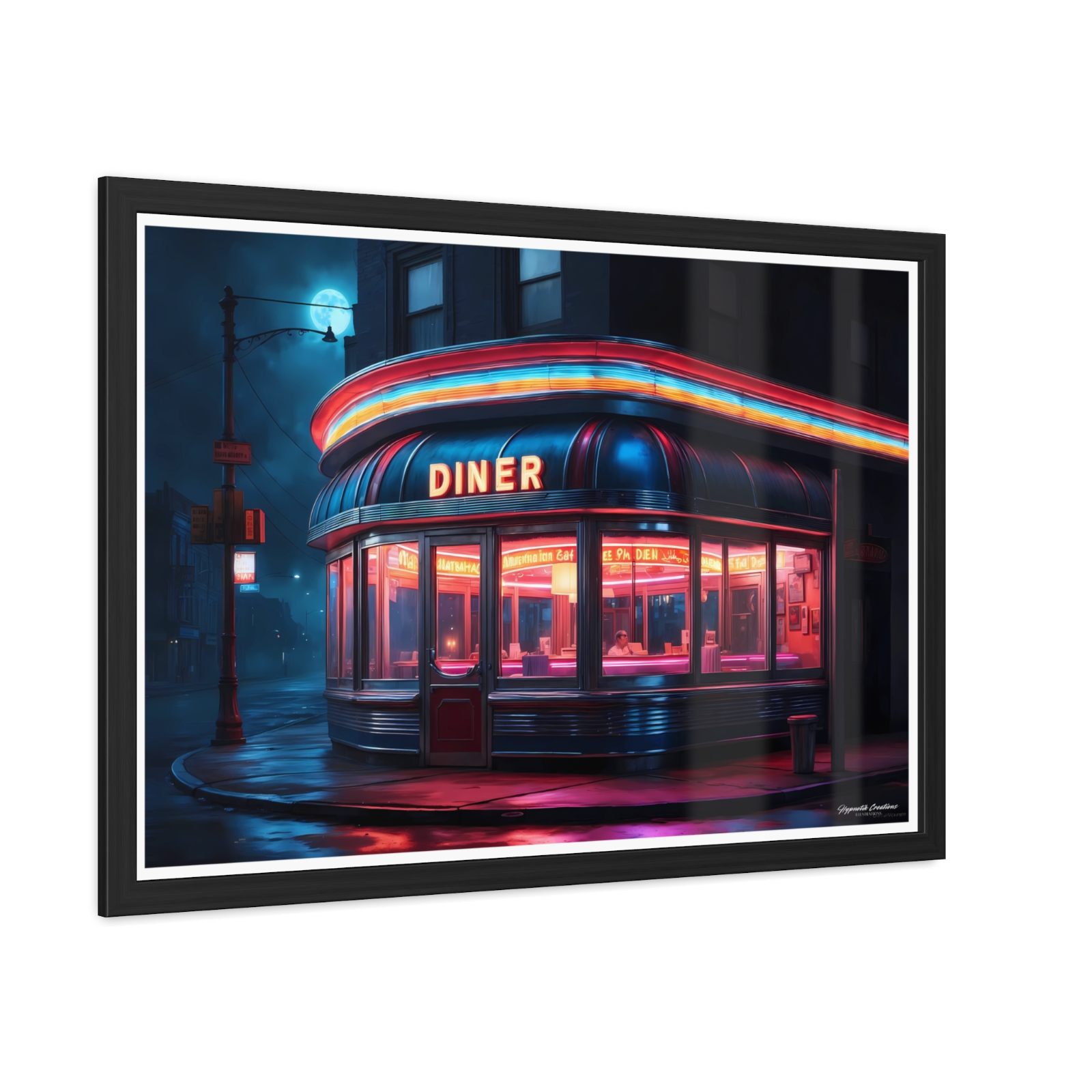 Diner Cafe Neon Retro Wooden Framed Print Wall Art Home Decor