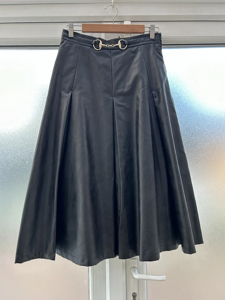 Falda Dream Sister Jane Negra Imitación Cuero Talla M - Detalle Midi Completo Mordida de Caballo Foto 2 de 4