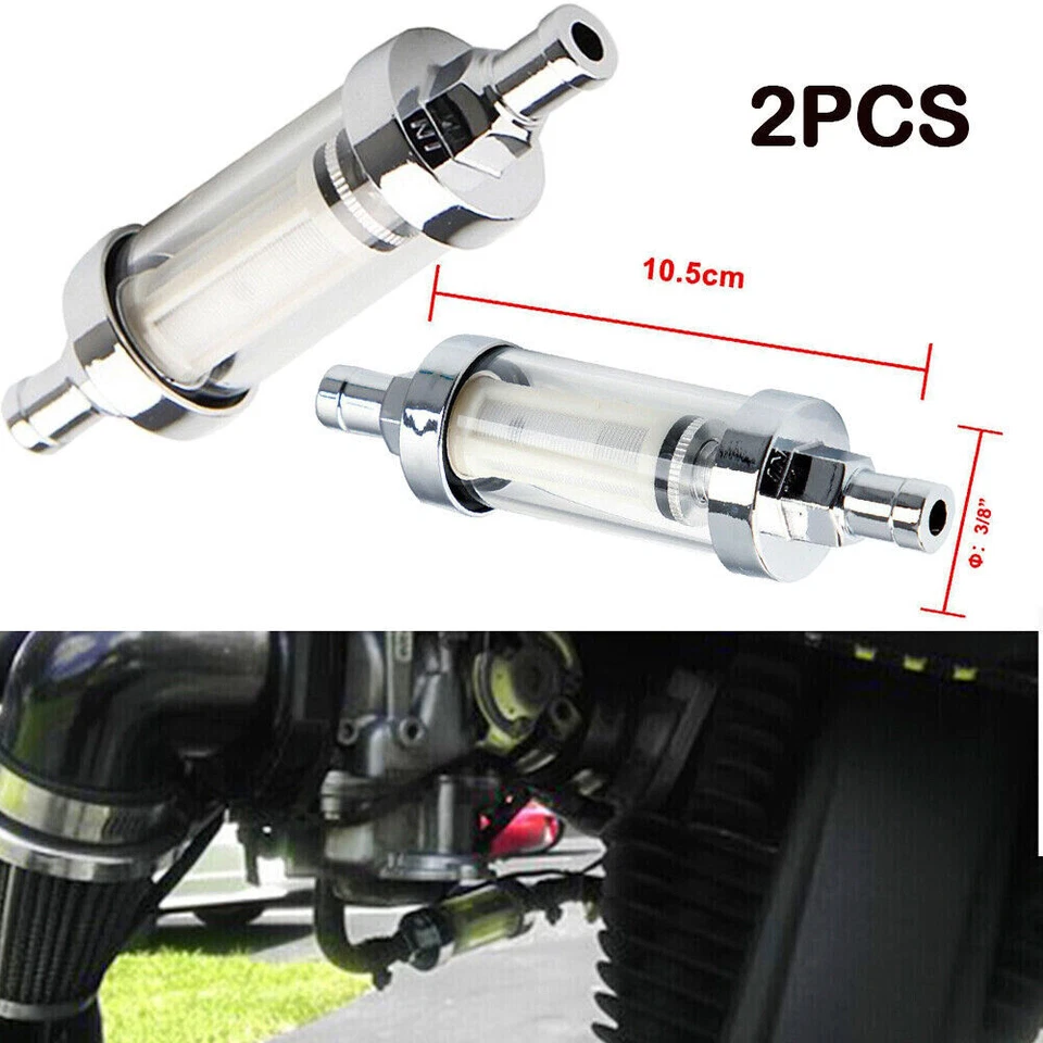 Filtro de Combustible 2 En Línea Vidrio Vista Transparente Elemento Reemplazable 3/8" Cromo Manguera Barba Foto 2 de 4