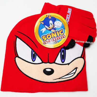 Sonic Knuckles kids Boys Winter Beanie Hat Gloves Set New Authentic Gift  Red