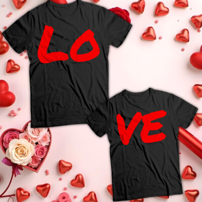 Valentinstag Outfit Ideen passende Paar T-Shirts mit einem auffälligen ''LIEBE'' Design #VD