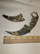 7.5" Tactical Survival KARAMBIT Hunting Fixed Blade NECK Knife Camo w/ SHEATH