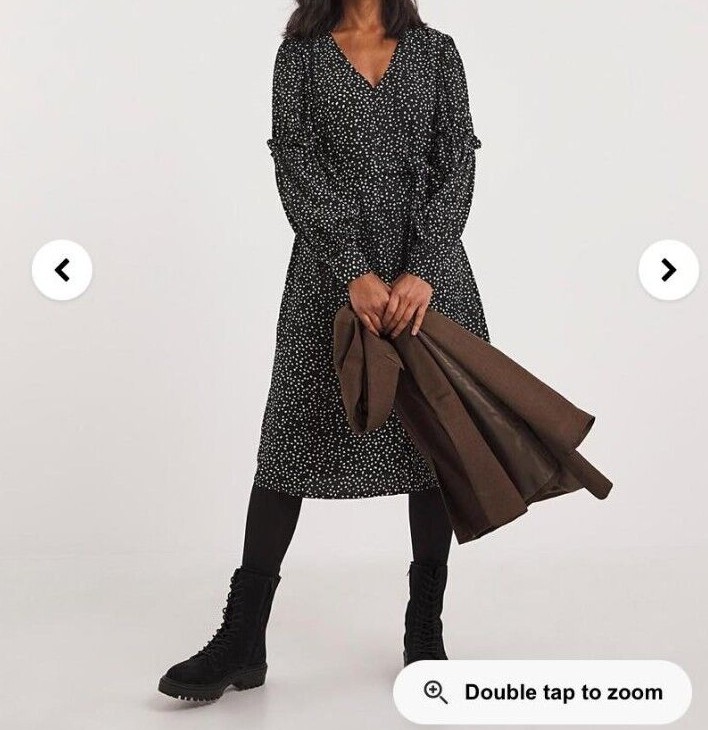 JD WILLIAMS LADIES BLACK SPOT PRINT BALLOON RUFFLE SLEEVE SWING