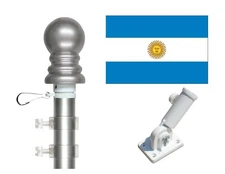 Argentina 3'x5' Polyester Flag & Spinner Flagpole Set w/Adjustable Bracket