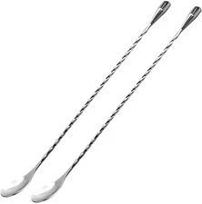 12-Inch Bar Spoon, Set of 2, Stainless Steel Mixing Spoons, Spiral Pattern Spoon