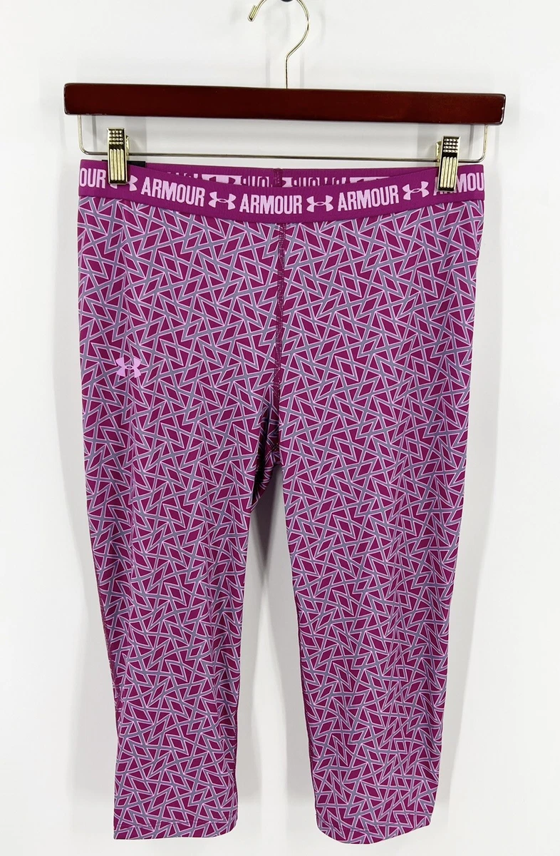 Under Armour Girls Size XL Purple Pink Athletic Workout Leggings Cropped NEW