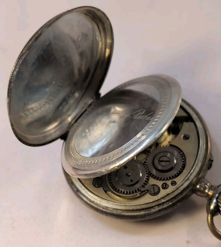 Placcato oro. Antico orologio da tasca 10 rubini argento 800 cacciatore. Argento puro 80%. - Foto 7 di 23