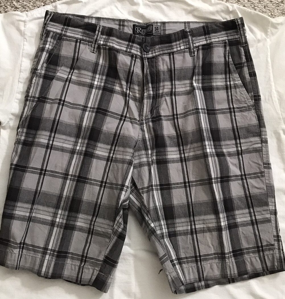 Retrofit Grand Mfg Mens 34 in Grey Check Shorts Regul… Gem