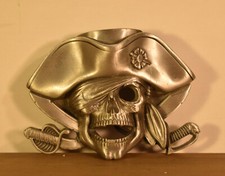 Pirate Skull Skeleton and Swords Belt Buckle 1997 Solid Fine Pewter