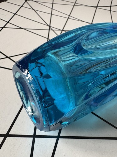 Sklo Union Rosice "Lens" Vase Rudolf Schrötter, Blue, Czech Midcentury 6” - Picture 10 of 14